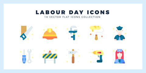 10 Labour Day Flat icon pack. vector illustration.