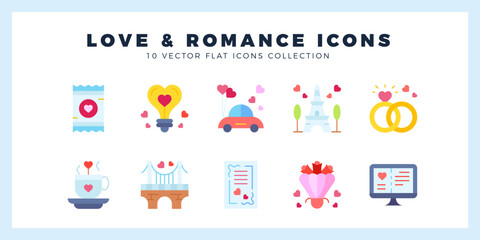 10 Love Flat icon pack. vector illustration.