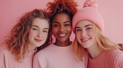 Empowerment in Unity: Feminist Friends, Body Positivity, Pastel Harmony, Supportive Smiles, Confidence, Inclusivity, Self-Love, Friendship, Vibrant Togetherness - obrazy, fototapety, plakaty