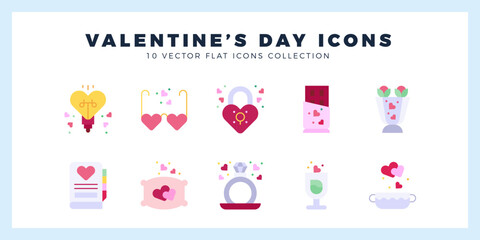 10 Valentine's Day Flat icon pack. vector illustration.
