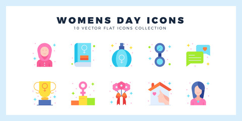 10 Women's Day Flat icon pack. vector illustration.