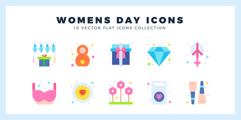 10 Women's Day Flat icon pack. vector illustration.