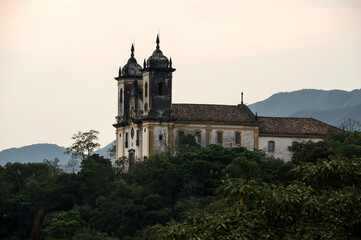 Fototapeta na wymiar Photograph of the side of the São Francisco de Paula church in the city of Ouro Preto in Minas Gerais