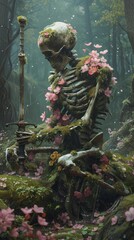 Ethereal Guardian: Skeleton Enveloped in Nature's Embrace

