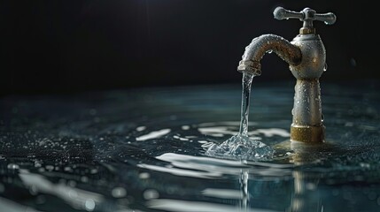 Flowing Faucet: Refreshing Water Stream - obrazy, fototapety, plakaty