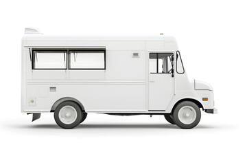Fototapeta na wymiar White food truck mock up Side view isolated white background