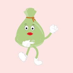 Money bag funny cartoon illustration. Money bag set mascot of 70s groovy. Collection of cartoon,retro, groovy characters. Vector illustration.