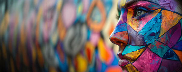 Fototapeta premium Colorful street art with portrait