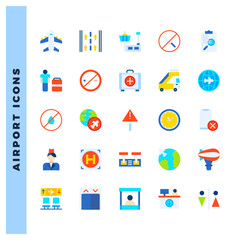 25 Airport Flat icons pack. vector illustration.