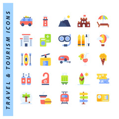 25 Travel and Tourism Flat icons pack. vector illustration.