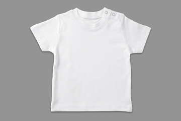 Baby T-shirt with batons mockup isolated on a grey background. 3d rendering.