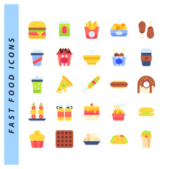 25 Fast Food Flat icons pack. vector illustration.