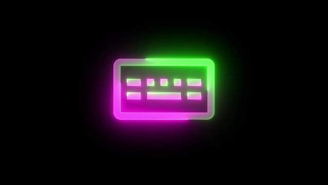 Neon keyboard classic icon green pink color glowing animation black background