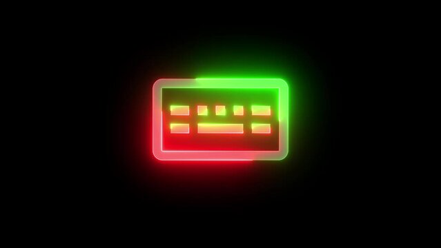 Neon keyboard classic icon green red color glowing animation black background