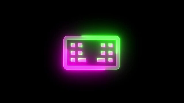 Neon keyboard split icon green pink color glowing animation black background