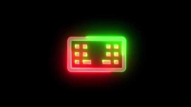 Neon keyboard split icon green red color glowing animation black background