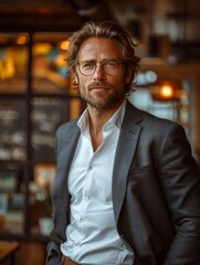Fototapeta premium Professional Man in Suit and Glasses Posing