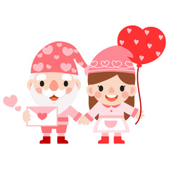 Gnomes Valentine's day with hearts Clipart, Gnomes Love, sweet gnomes for valentine day. Romantic Valentine Gnome