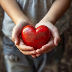 Red Heart Child Hands