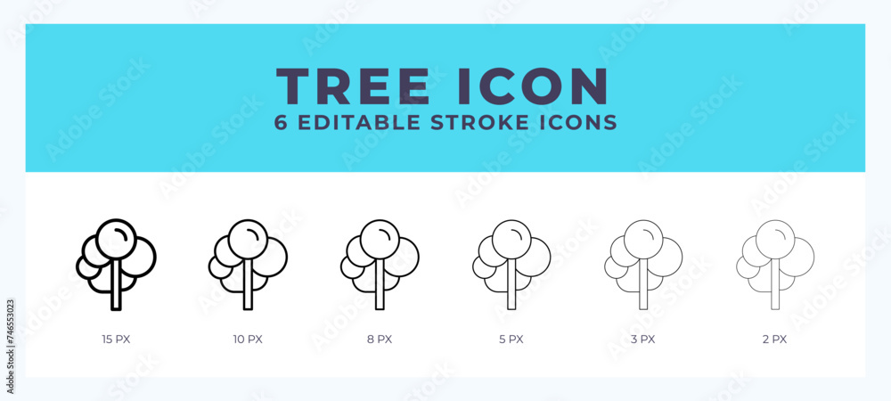 Poster tree line icon illustrations with editable strokes.