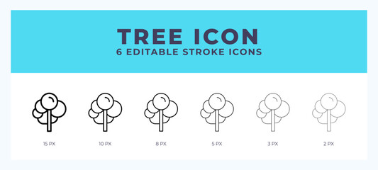 Tree line icon illustrations with editable strokes.