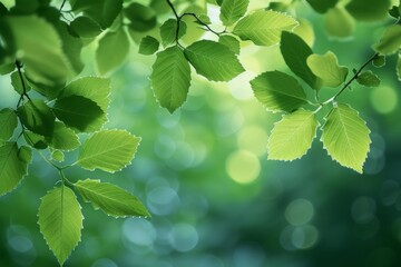 Fototapeta na wymiar Green leaves with bokeh blur forming a serene cluster. Natural beauty.