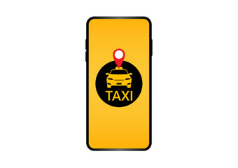 Taxi Online Application on Smartphone. Calling or Booking Taxi Service Concept.  Vector Illustration. 