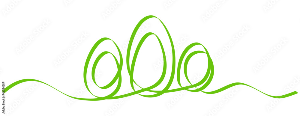 Poster the eggs is drawn by one continuous line, simple easter divider postcard design. green easter egg ri