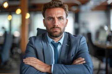 Obraz premium Confident Businessman With Arms Crossed in Suit and Tie