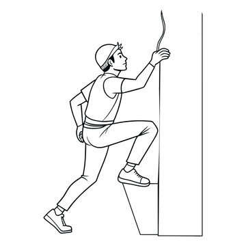 recommend clip art:  Man doing wall climbing line art vector illustration