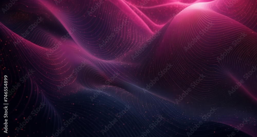 Poster vibrant abstract digital art with flowing lines and glowing particles