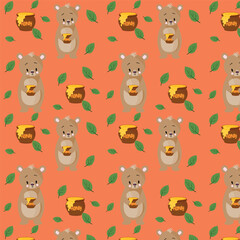 The pattern for printing. Vector children's illustration, forest animals. Bears and honey.