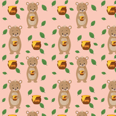 The pattern for printing. Vector children's illustration, forest animals. Bears and honey.