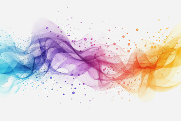 Abstract futuristic wave with colorful lines connecting dots. digital data communication background, cyber plexus design. Big data visualization.