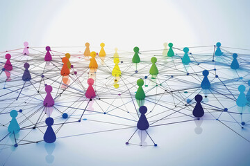 Abstract futuristic wave with colorful lines connecting dots. digital data communication background, cyber plexus design. Big data visualization.