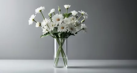 Schilderijen op glas  Elegance in simplicity - A bouquet of fresh daisies in a minimalist vase © vivekFx