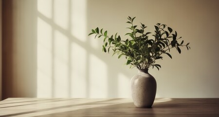  Elegant simplicity - A vase of greenery on a wooden table