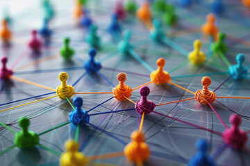 Abstract futuristic wave with colorful lines connecting dots. digital data communication background, cyber plexus design. Big data visualization.