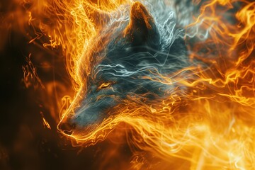 Chimera wolf and dragon fire and ice. - obrazy, fototapety, plakaty