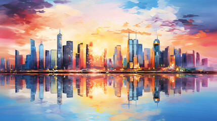 Incredible Display of Twilight Urbanity: HJ City Skyline Against the Gorgeous Backdrop of a...