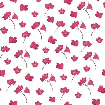 seamless pattern with pink coral bells flowers vector