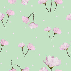 Obraz premium Magnolia flowers seamless pattern illustration background