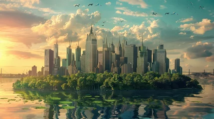Gordijnen An illustration depicting the concept of green city sustainability. © ANStudio