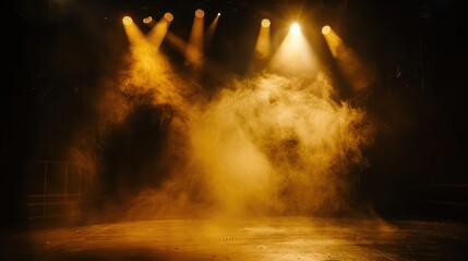 Illuminating creativity. Spotlight in dark. Grunge elegance. Spotlight on empty stage in smoky space.