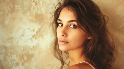 Woman of Middle Eastern descent, in her thirties, with brown hair against a cream backdrop.