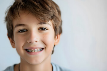 Closeup portrait of smiling child with dental braces