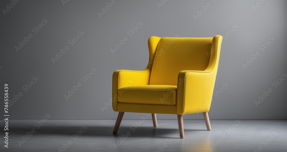 Wall mural  Modern minimalist living room with vibrant yellow armchair