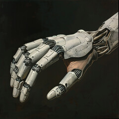 Metallic robot hand with fingers on a white background. Prosthesis and artificial intelligence. 3D illustration. Machines

