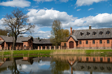 Zagare manor stables on a sunny spring day, Lithuania