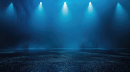 A dark empty street, dark blue background, an empty dark scene, neon light, spotlights The asphalt floor and studio room - obrazy, fototapety, plakaty